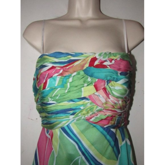 David Meister Multi Colored Print Silk With A Ruched Strapless Top Maxi Dress - Picture 3 of 12